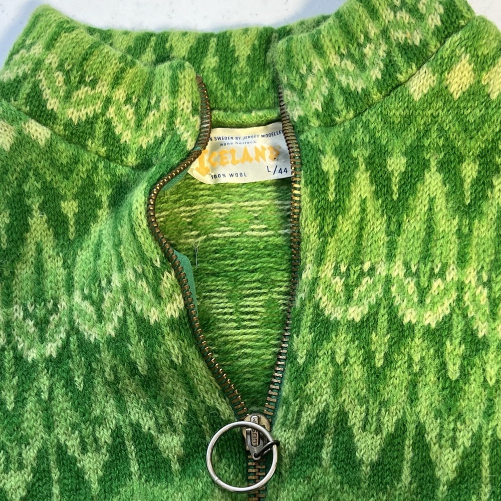 Vtg Iceland Jersey Modeller Sweden Front Zip Sweater Hans Heitsch Wool Size L - Picture 7 of 12